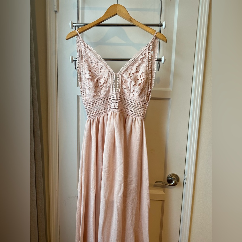 Soieblu Blush Pink Crochet Lace Maxi Dress, Women’s Size S